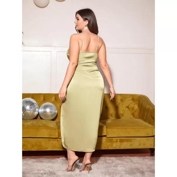 Floerns Women's Plus Size Satin Spaghetti Strap Cowl Neck Wrap Party Cami Dress