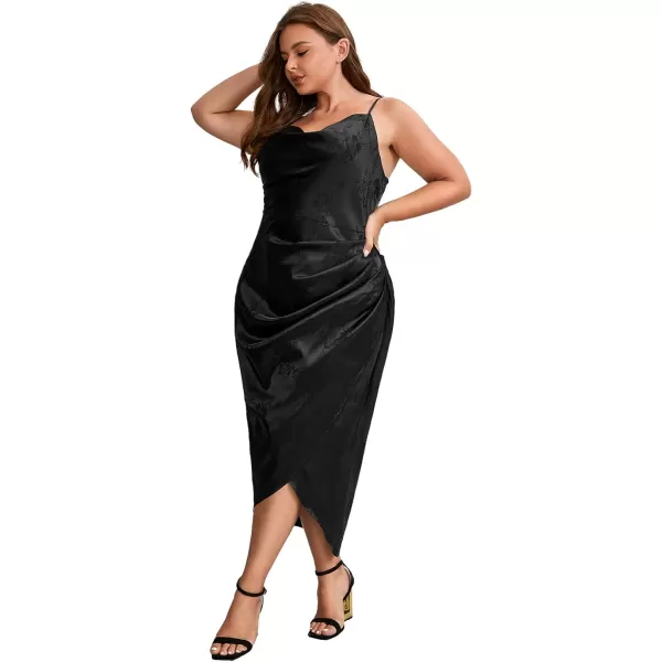Floerns Women's Plus Size Satin Spaghetti Strap Cowl Neck Wrap Party Cami Dress