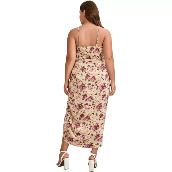 Floerns Women's Plus Size Satin Spaghetti Strap Cowl Neck Wrap Party Cami Dress