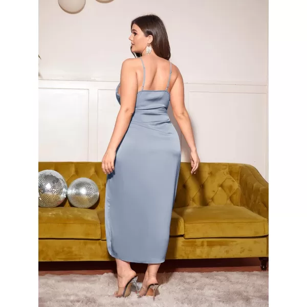 Floerns Women's Plus Size Satin Spaghetti Strap Cowl Neck Wrap Party Cami Dress