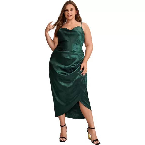 Floerns Women's Plus Size Satin Spaghetti Strap Cowl Neck Wrap Party Cami Dress