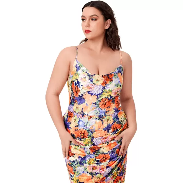 Floerns Women's Plus Size Satin Spaghetti Strap Cowl Neck Wrap Party Cami Dress