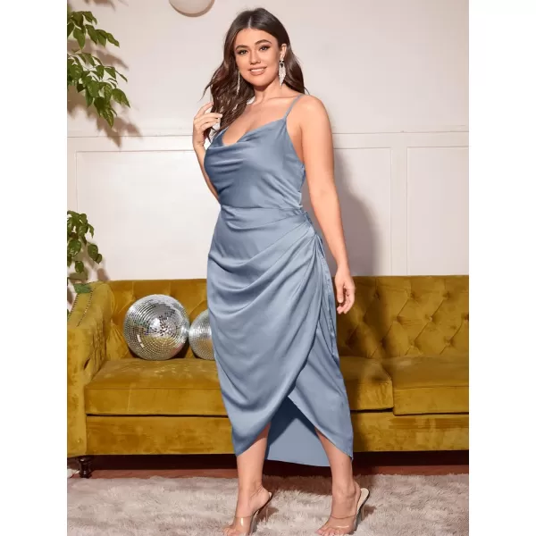 Floerns Women's Plus Size Satin Spaghetti Strap Cowl Neck Wrap Party Cami Dress