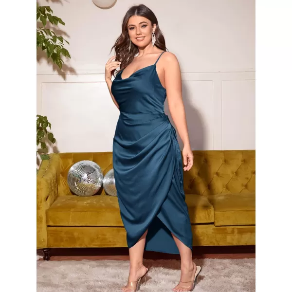 Floerns Women's Plus Size Satin Spaghetti Strap Cowl Neck Wrap Party Cami Dress