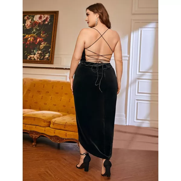 Floerns Women's Plus Size Satin Spaghetti Strap Cowl Neck Wrap Party Cami Dress