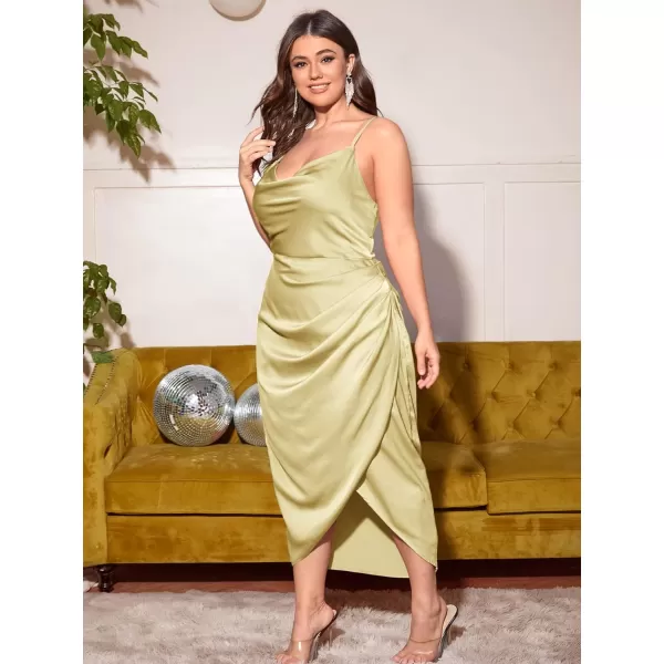 Floerns Women's Plus Size Satin Spaghetti Strap Cowl Neck Wrap Party Cami Dress