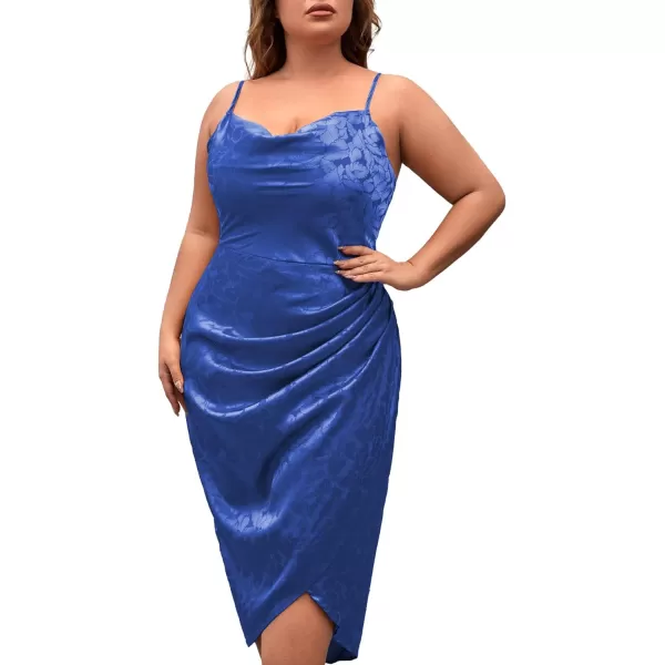 Floerns Women's Plus Size Satin Spaghetti Strap Cowl Neck Wrap Party Cami Dress