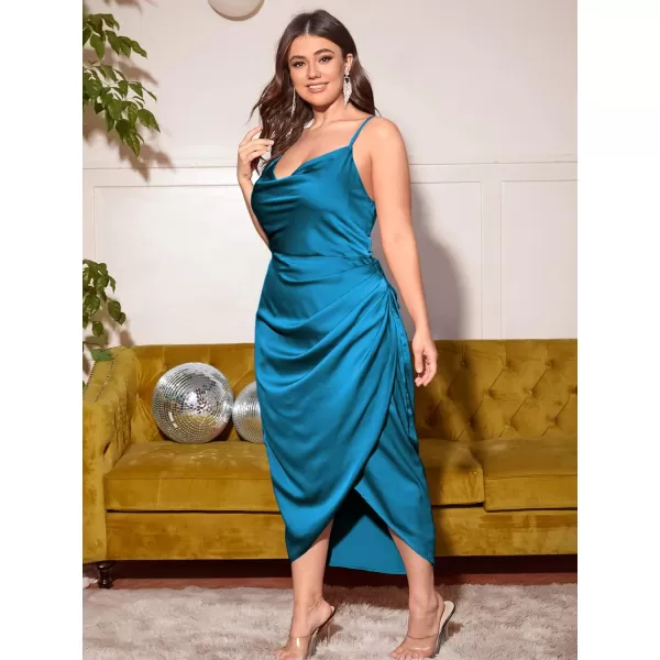 Floerns Women's Plus Size Satin Spaghetti Strap Cowl Neck Wrap Party Cami Dress