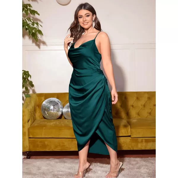 Floerns Women's Plus Size Satin Spaghetti Strap Cowl Neck Wrap Party Cami Dress