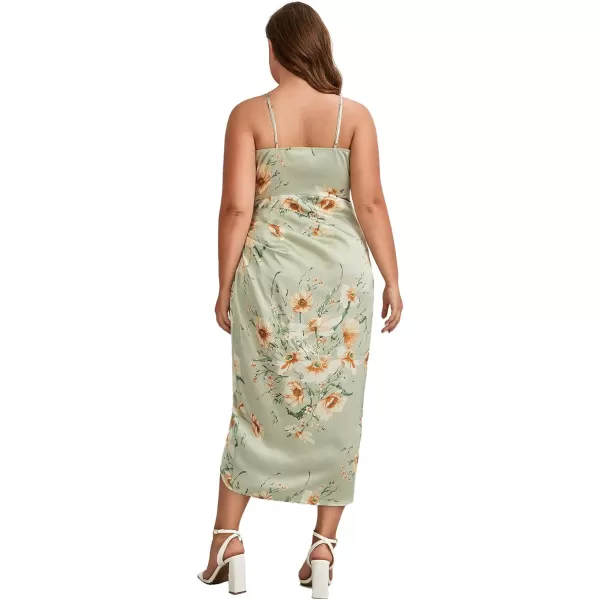 Floerns Women's Plus Size Satin Spaghetti Strap Cowl Neck Wrap Party Cami Dress