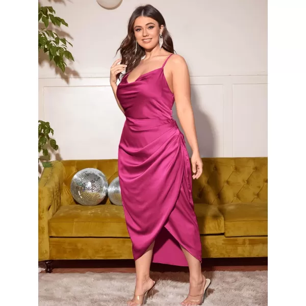 Floerns Women's Plus Size Satin Spaghetti Strap Cowl Neck Wrap Party Cami Dress