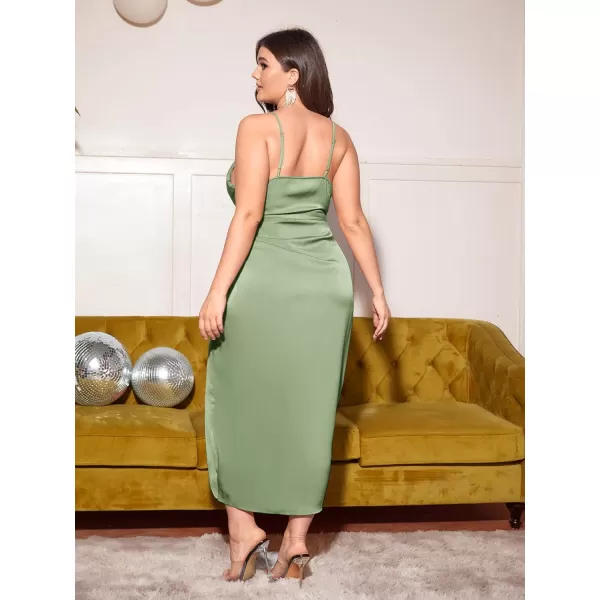Floerns Women's Plus Size Satin Spaghetti Strap Cowl Neck Wrap Party Cami Dress