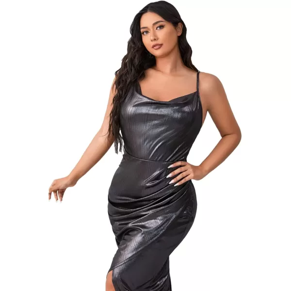 Floerns Women's Plus Size Satin Spaghetti Strap Cowl Neck Wrap Party Cami Dress