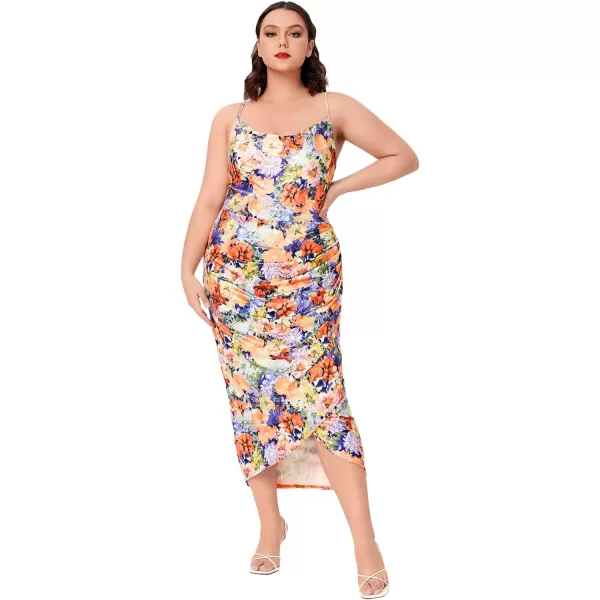Floerns Women's Plus Size Satin Spaghetti Strap Cowl Neck Wrap Party Cami Dress