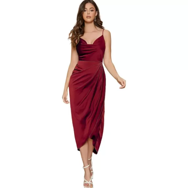 Floerns Women's Plus Size Satin Spaghetti Strap Cowl Neck Wrap Party Cami Dress