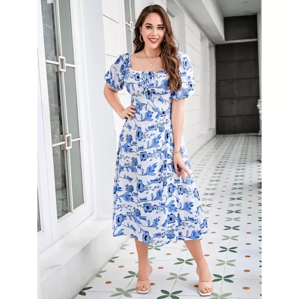 Floerns Women's Plus Size Floral Print Tie Front Square Neck Slit Hem Midi Dress