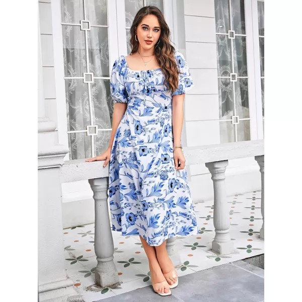Floerns Women's Plus Size Floral Print Tie Front Square Neck Slit Hem Midi Dress