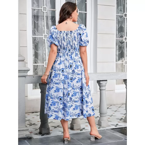 Floerns Women's Plus Size Floral Print Tie Front Square Neck Slit Hem Midi Dress