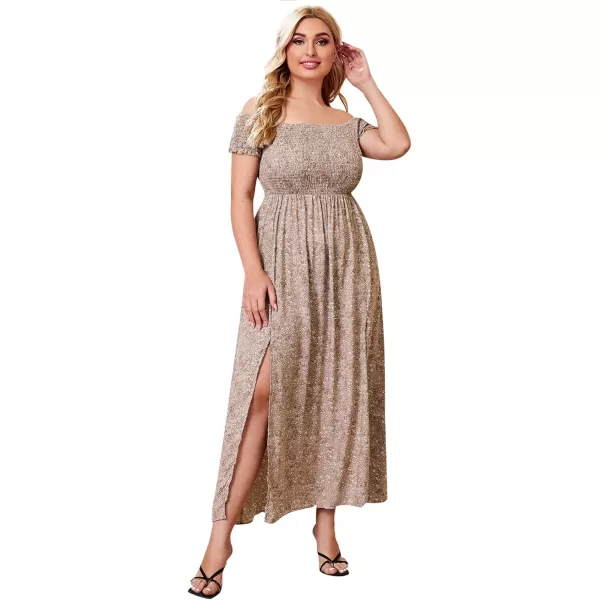 Floerns Women's Boho Floral Print Off Shoulder Split Long A Line Dress
