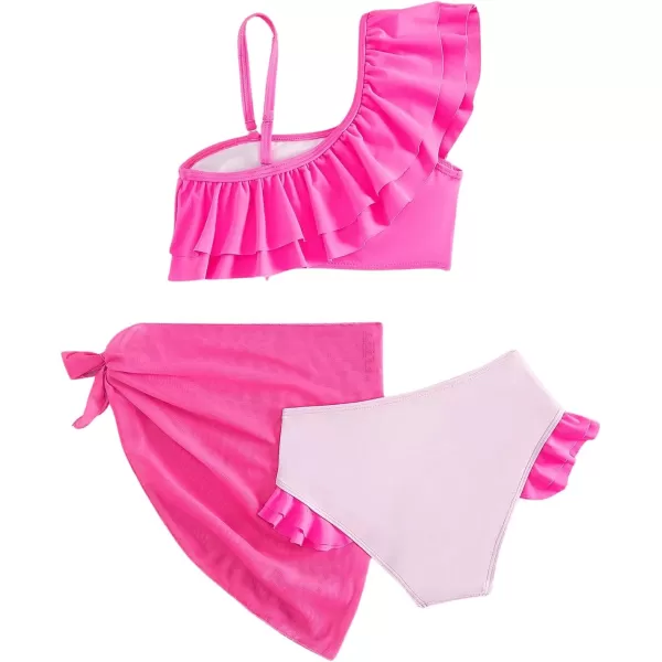 Floerns Girl's 3 Piece Bathing Suit Flamingo Ruffle Trim Bikini Set with Beach Skirt
