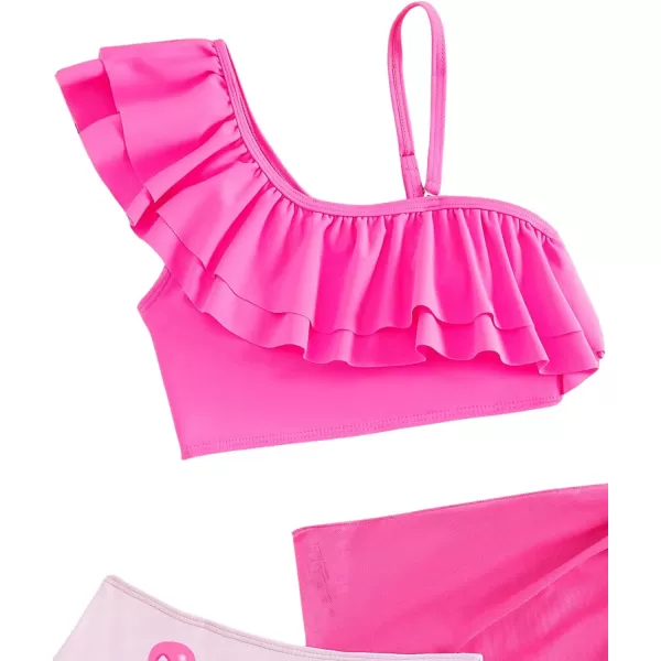 Floerns Girl's 3 Piece Bathing Suit Flamingo Ruffle Trim Bikini Set with Beach Skirt