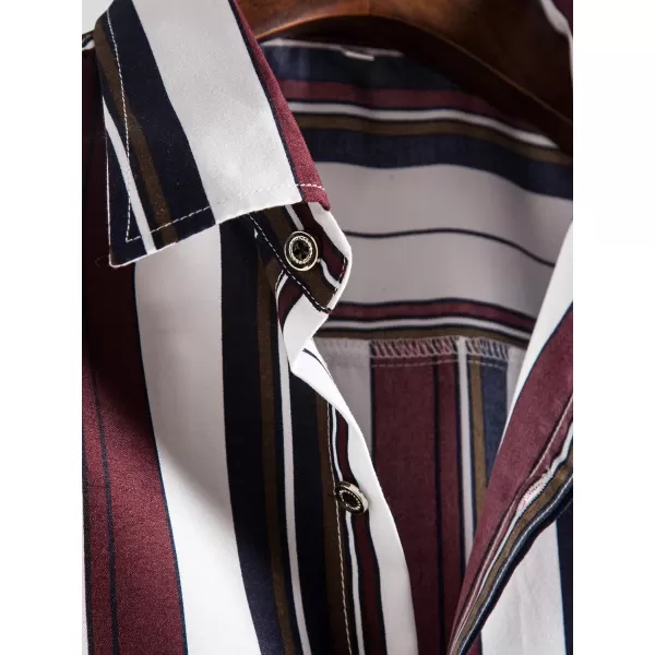 Floerns Men's Striped Shirts Casual Short Sleeve Button Down Shirts