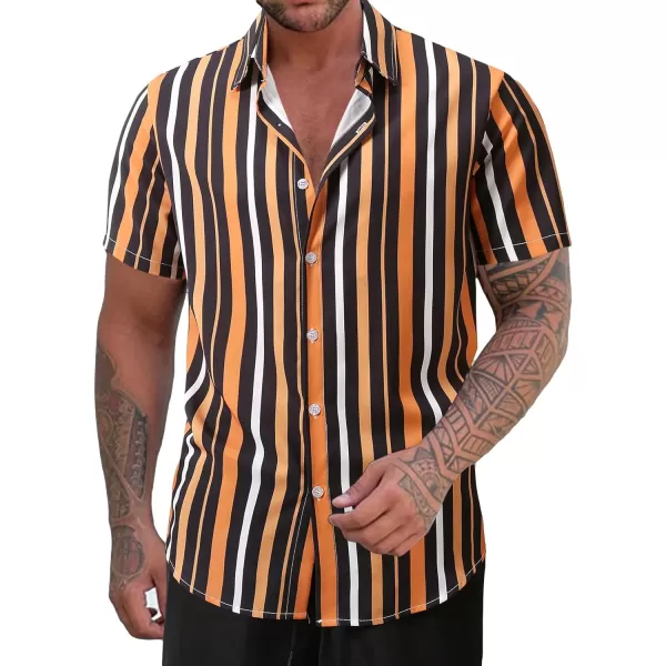 Floerns Men's Striped Shirts Casual Short Sleeve Button Down Shirts