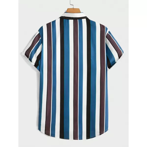 Floerns Men's Striped Shirts Casual Short Sleeve Button Down Shirts