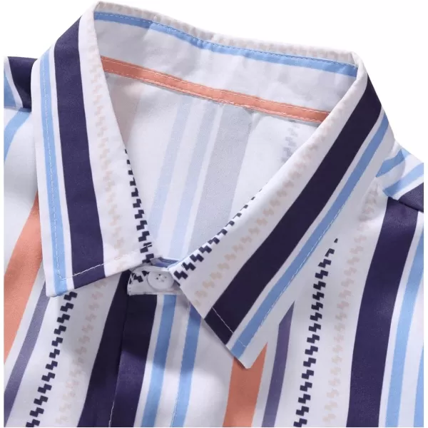 Floerns Men's Striped Shirts Casual Short Sleeve Button Down Shirts