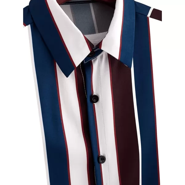 Floerns Men's Striped Shirts Casual Short Sleeve Button Down Shirts