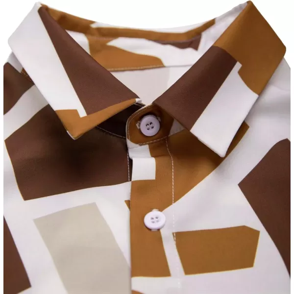 Floerns Men's Striped Shirts Casual Short Sleeve Button Down Shirts