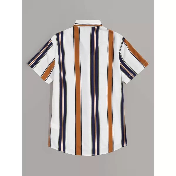Floerns Men's Striped Shirts Casual Short Sleeve Button Down Shirts