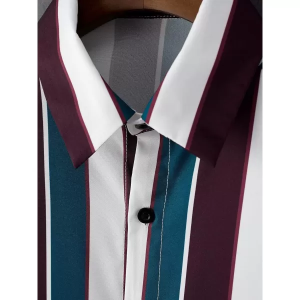 Floerns Men's Striped Shirts Casual Short Sleeve Button Down Shirts