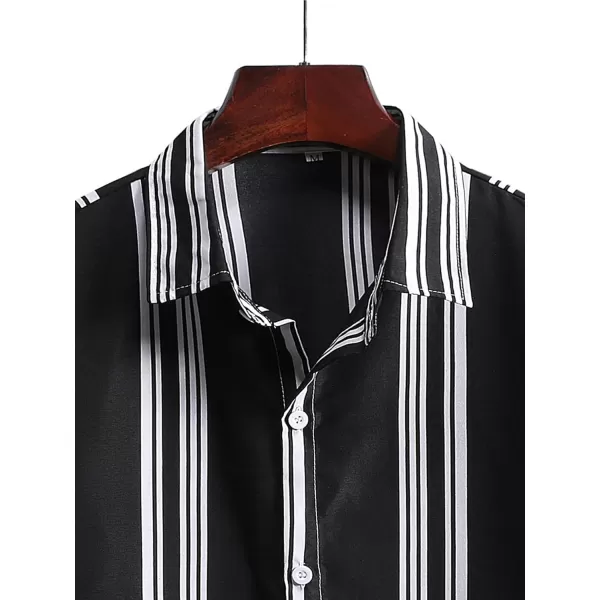 Floerns Men's Striped Shirts Casual Short Sleeve Button Down Shirts