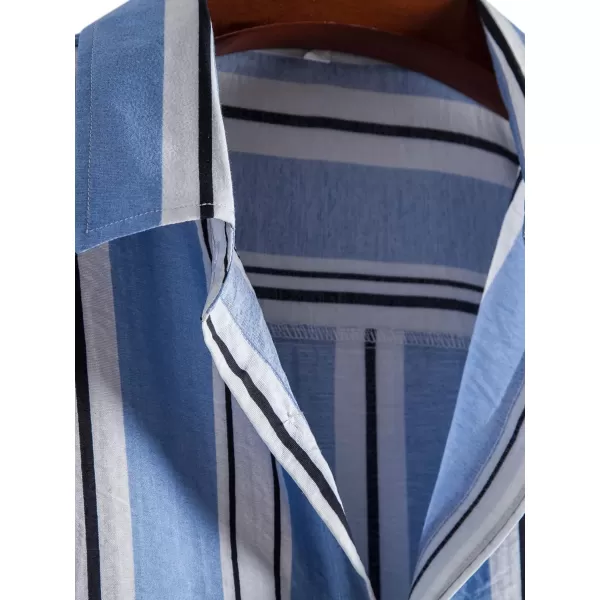 Floerns Men's Striped Shirts Casual Short Sleeve Button Down Shirts