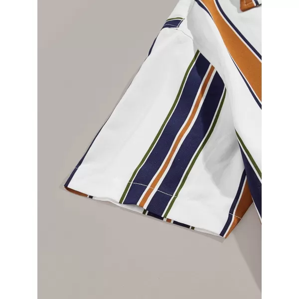 Floerns Men's Striped Shirts Casual Short Sleeve Button Down Shirts