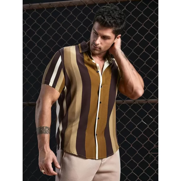 Floerns Men's Striped Shirts Casual Short Sleeve Button Down Shirts