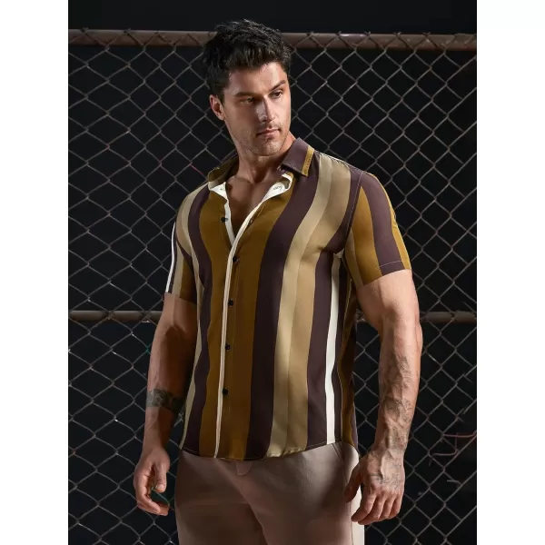 Floerns Men's Striped Shirts Casual Short Sleeve Button Down Shirts