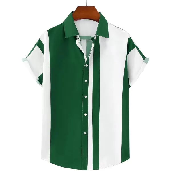 Floerns Men's Striped Shirts Casual Short Sleeve Button Down Shirts