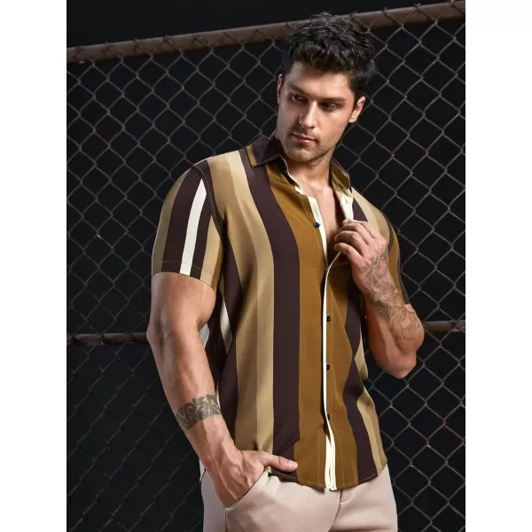 Floerns Men's Striped Shirts Casual Short Sleeve Button Down Shirts