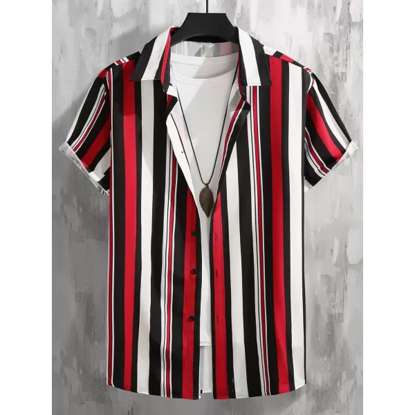 Floerns Men's Striped Shirts Casual Short Sleeve Button Down Shirts