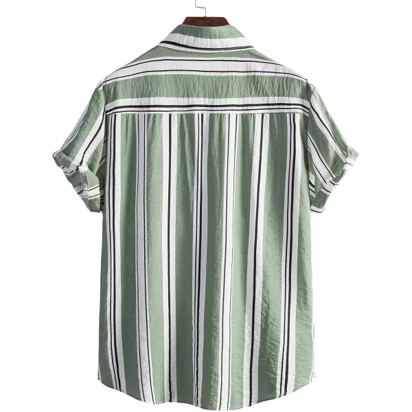 Floerns Men's Striped Shirts Casual Short Sleeve Button Down Shirts