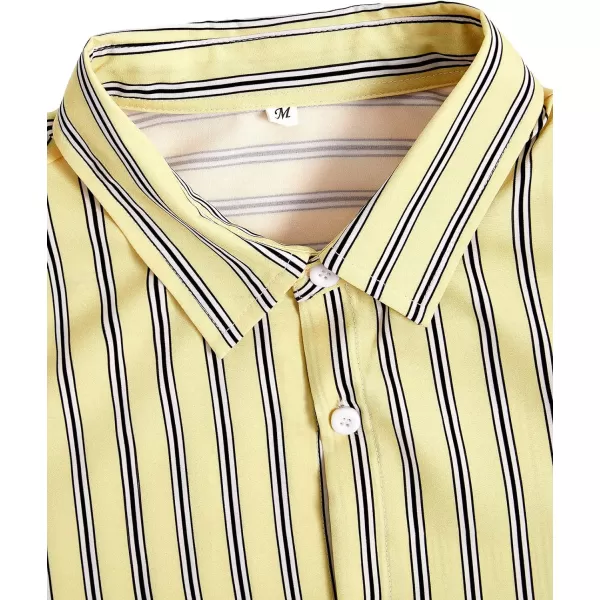 Floerns Men's Striped Shirts Casual Short Sleeve Button Down Shirts