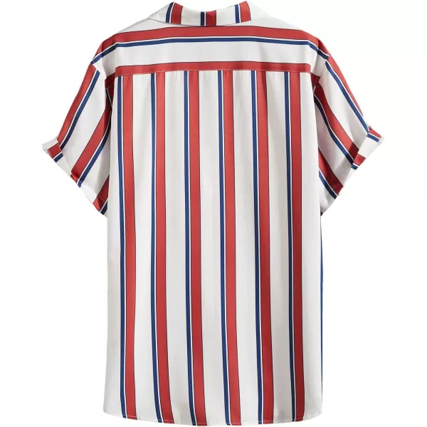 Floerns Men's Striped Shirts Casual Short Sleeve Button Down Shirts