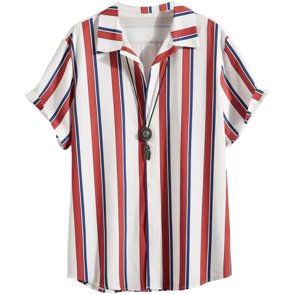 Floerns Men's Striped Shirts Casual Short Sleeve Button Down Shirts