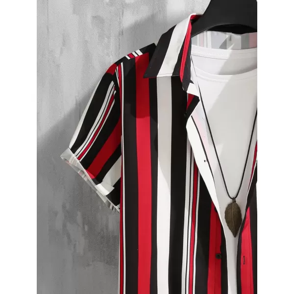 Floerns Men's Striped Shirts Casual Short Sleeve Button Down Shirts