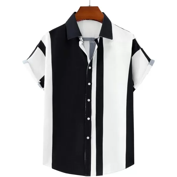 Floerns Men's Striped Shirts Casual Short Sleeve Button Down Shirts
