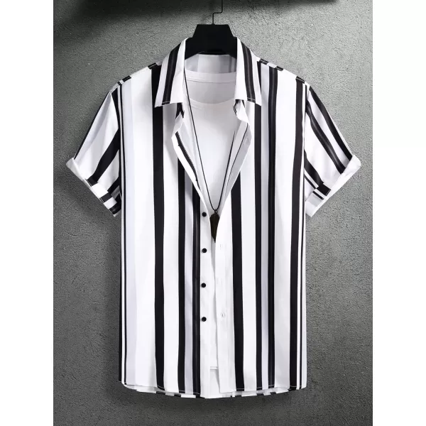 Floerns Men's Striped Shirts Casual Short Sleeve Button Down Shirts