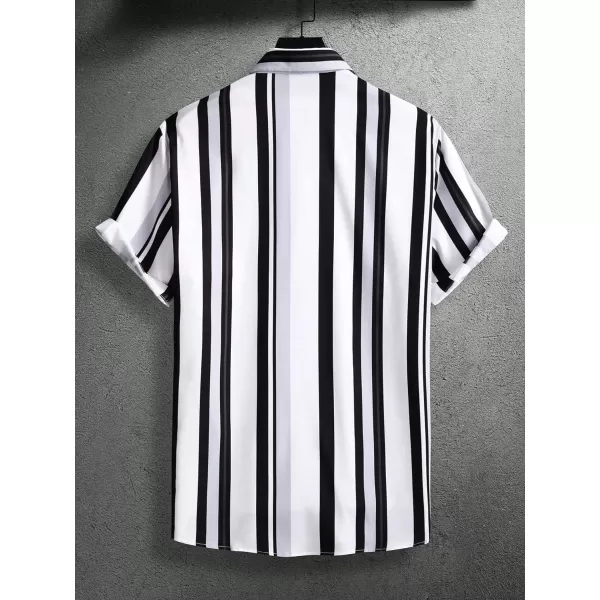 Floerns Men's Striped Shirts Casual Short Sleeve Button Down Shirts