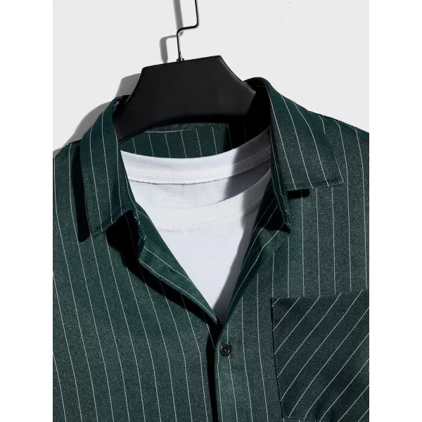 Floerns Men's Striped Shirts Casual Short Sleeve Button Down Shirts